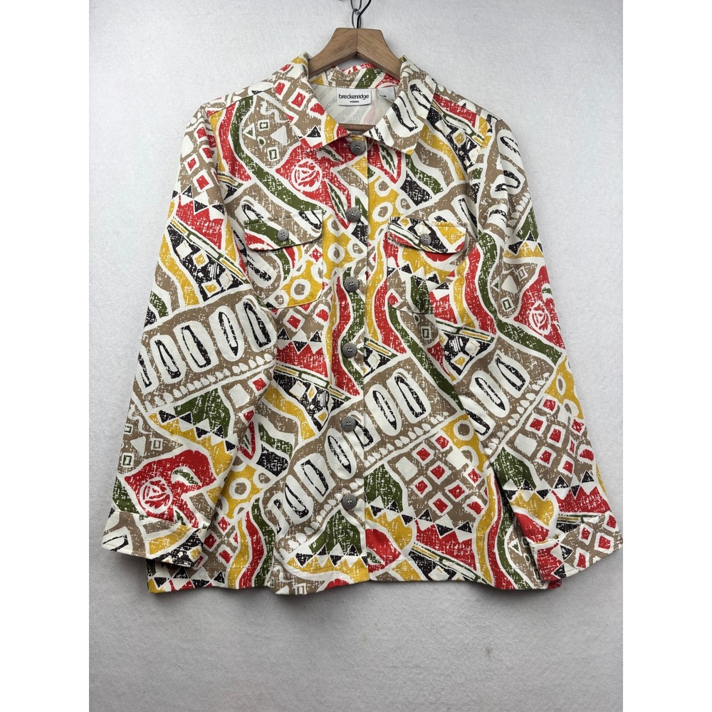Breckenridge Button Up Shirt Womens 1X Abstract Print Long Sleeve Boho Eclectic